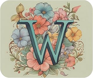 Floral Monogram Mouse Pad - Letter W | Elegant Personalized Desk Accessory Non-Slip Gaming & Office Mousepad, Smooth & Non-Slip Desk Mat for Office & Gaming, Durable Mousepad-323