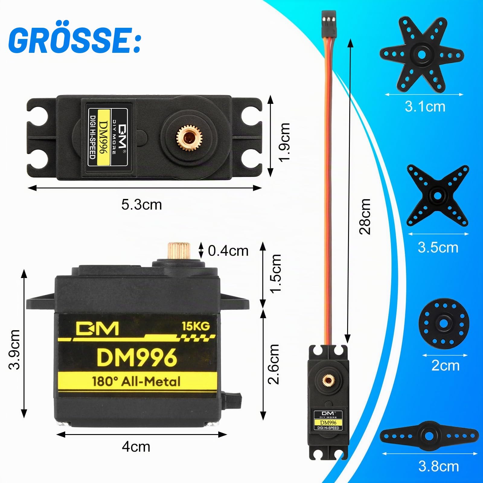 diymore 6 Stück digitaler Servomotor 13KG Hoch Geschwindigkeit Drehmoment für RC Auto Boot Roboter Steuerung [ Nur geeignet für Personen über 16 Jahre ]