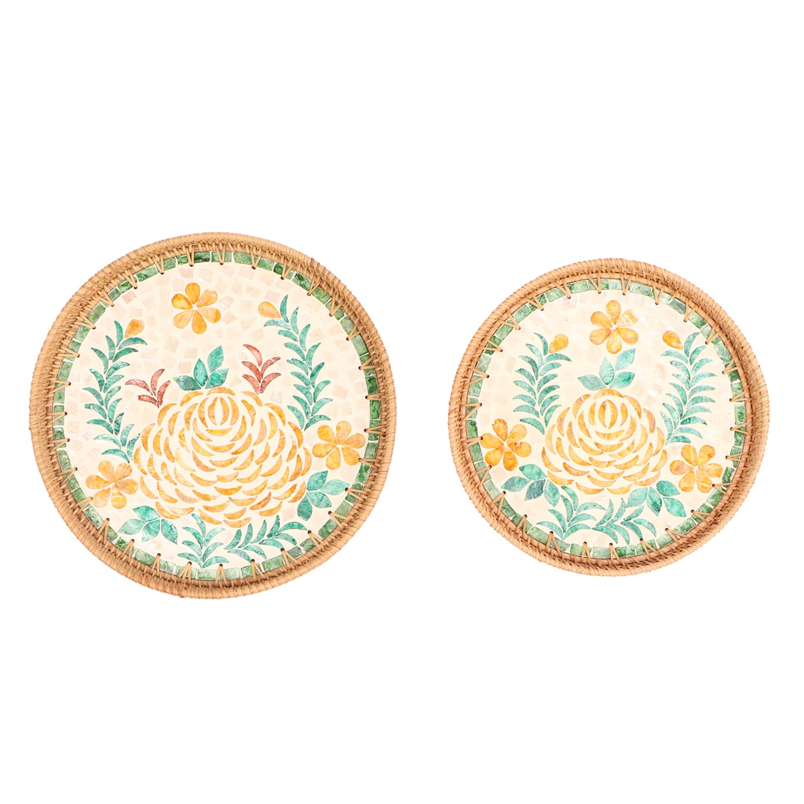 Plateau en rotin tissé main style artistique traditionnel pivoine