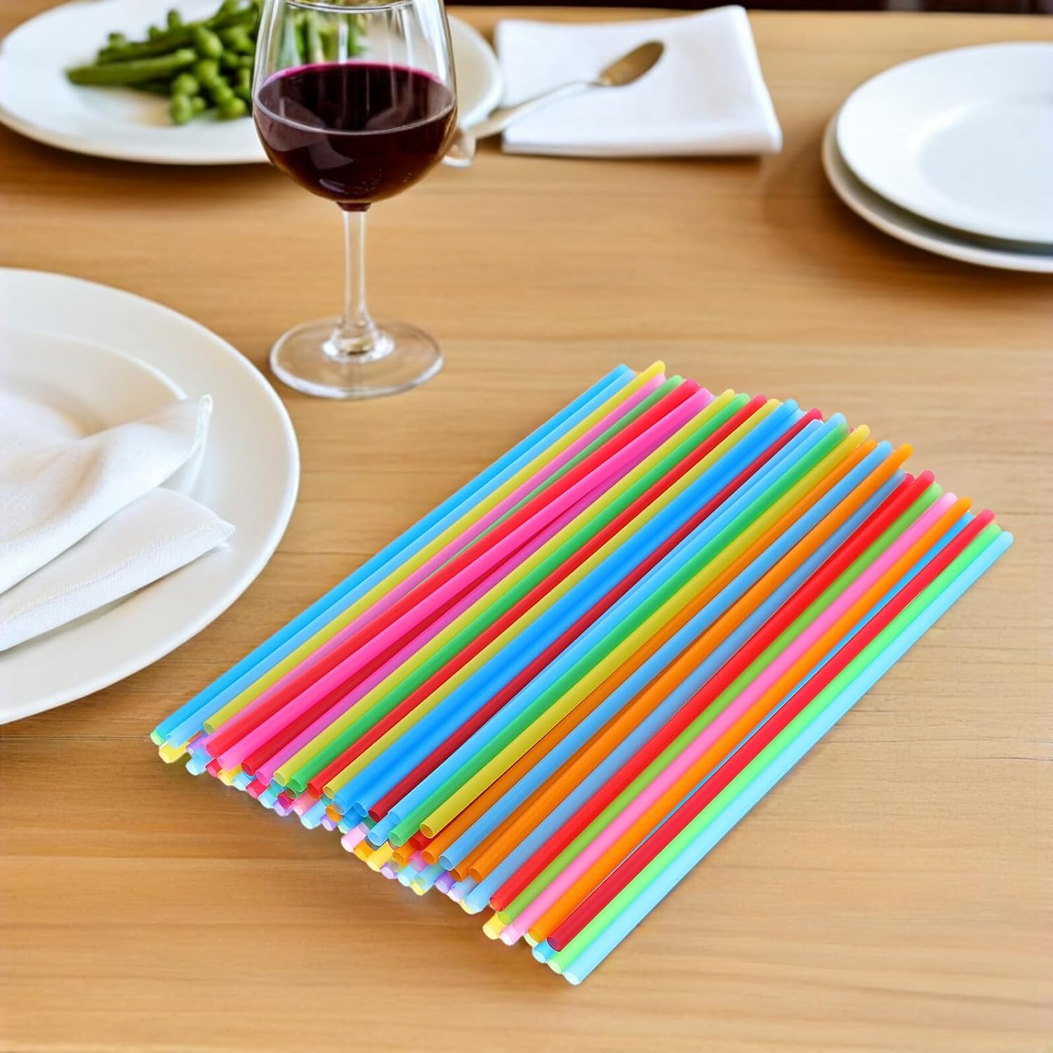 Disposable Plastic Straight Straws 600pcs, Flat Drinking Straws for Juice Milk Coffee Smoothies Party Use Household Supplies