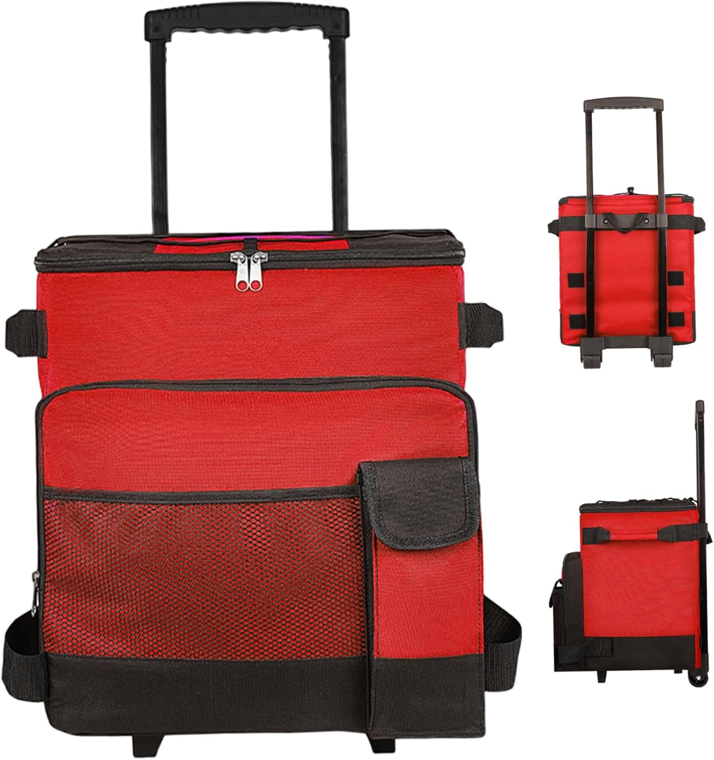 Cooler with Wheels and Handle 43L Large Cooler Bag with Pull Waterproof Multi-Pocket Zipper Closure Insulated Cooling Storag
