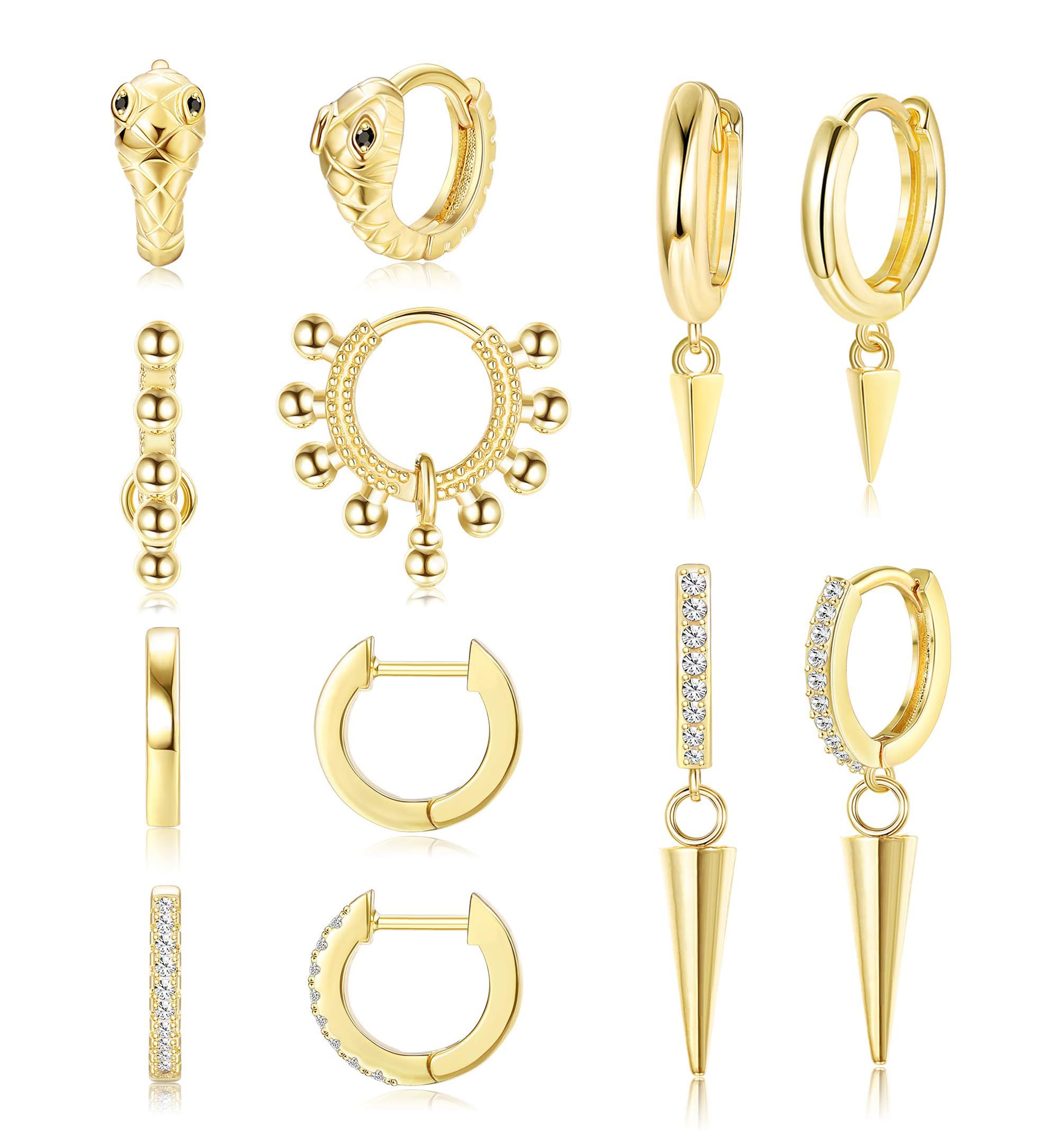 JeweBella6 Paia Pequeños Pendientes Acero Inoxidable Mujer Oro Pendientes Hipoalergenicos Mujer Pendientes Aro Oro Mujer Pendientes Aro Colgantes Pendientes Conjunto Oro
