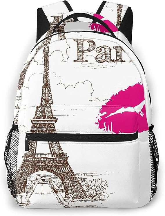 Amazon Co Jp Eilanna リュックサック ヴィンテージエッフェル塔リッププリントロマンチックフランスパリ言葉シンプルな絵画 バックパック 男女兼用 アウトドア旅行バッグ オシャレ 可愛い 通勤 通学用 軽量 シューズ バッグ