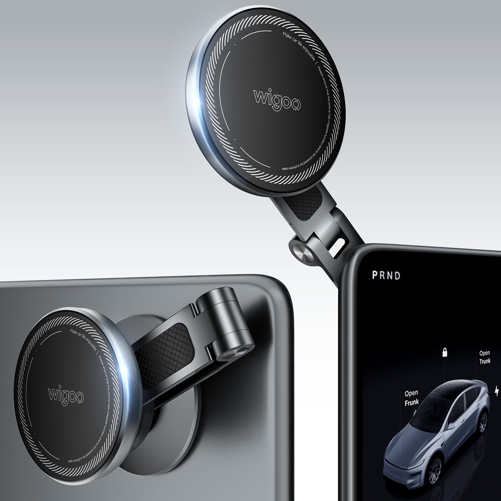 Wigoo Tesla Phone Mount [OEM-Style, Strongest Magnet] 360° Rotation Foldable Hidden Phone Holder for Tesla Model 3/Y/X/S, for Magsafe iPhone 17-12 Series, Tesla Model Y Model 3 Accessories