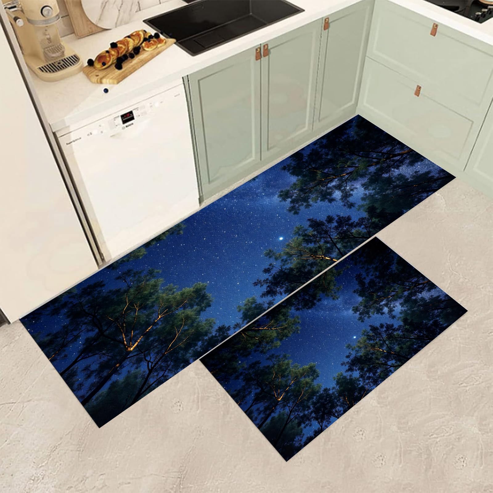 Alfombras de cocina antideslizantes juego de 2 piezas 40x60 y 40x120cm diseño de cielo nocturno