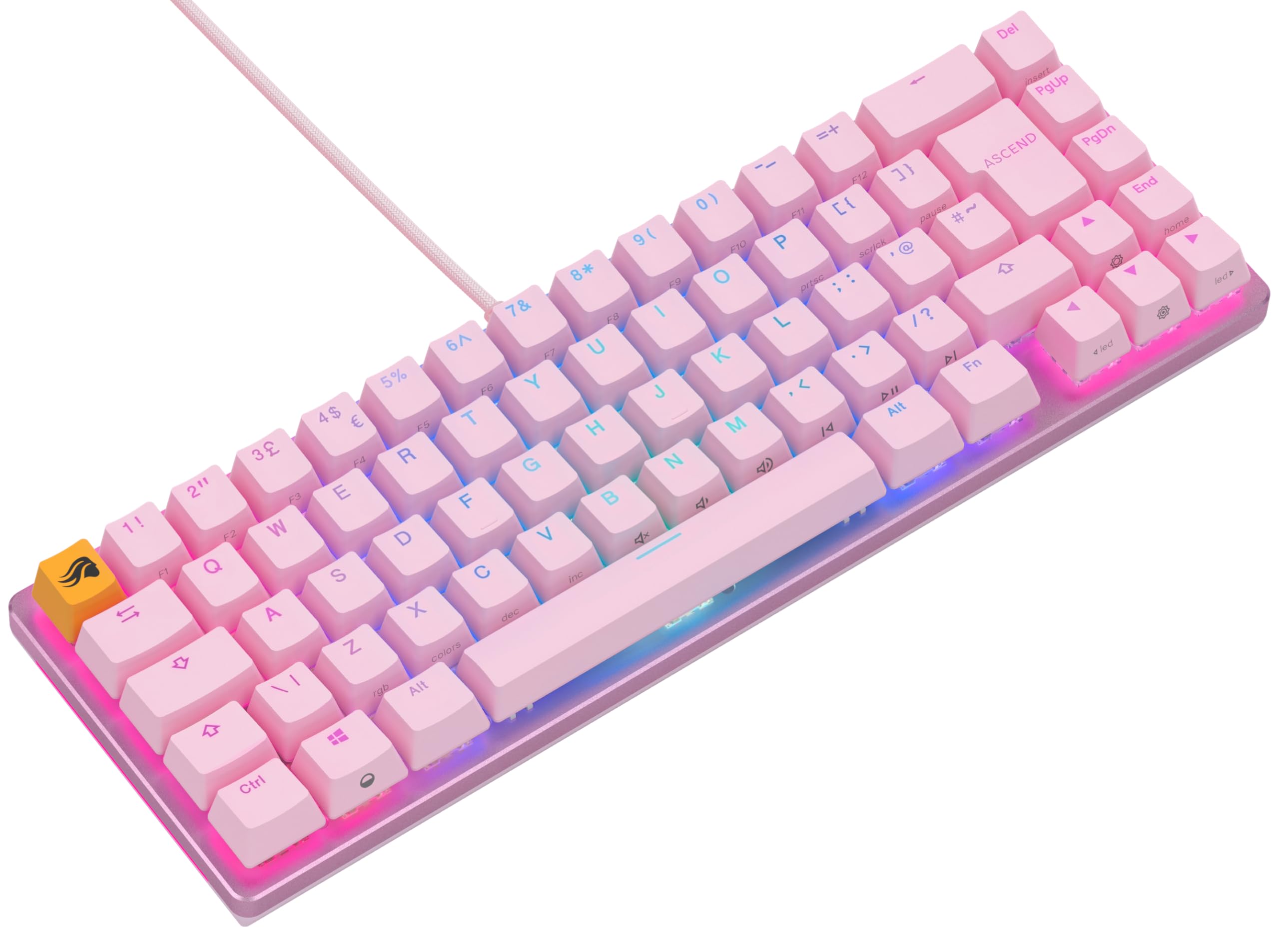 GLORIOUS Gaming GMMK 2 Compact (65%) - tastiera gaming mecc., TKL compatta 65%, alluminio, personalizzab., tasti doppia iniezione, Fox Switches, RGB per ogni tasto, layout QWERTY inglese - Rosa
