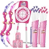 SpringFlower 2 Bow and Arrow Sets with LED Light-up,2 Foam Dart Guns for Kids 5 6 7 8 9 10+ Years Old, Archery Set with Standing Target for Boys & Girl, Ideal Gift