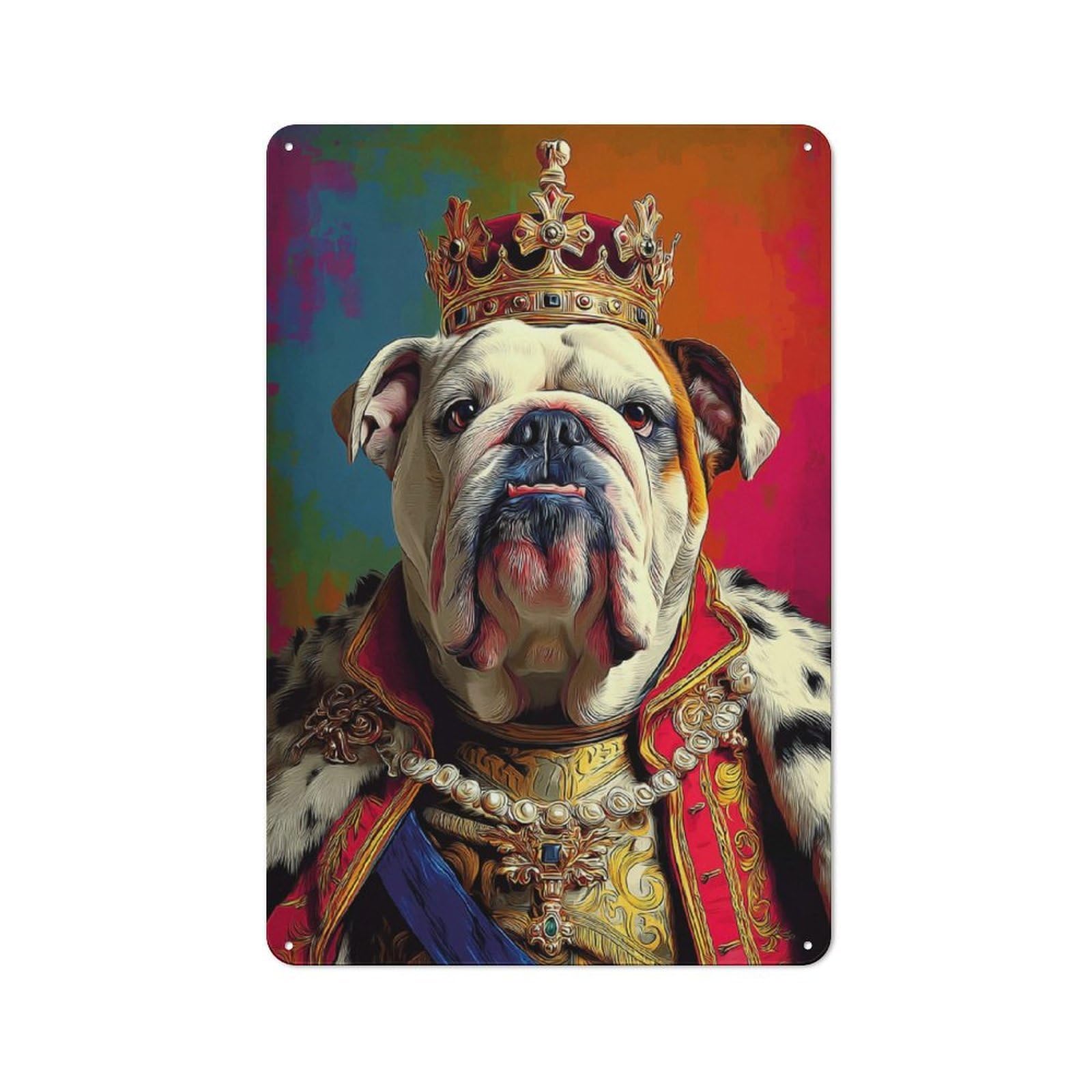 Junmoney Royal Bulldog Portrait Artwork Rustic Metal Plaque 30X20cm For Guest Room Or Hallway, A Decorative Metal Sign For Guest Rooms And Hallways