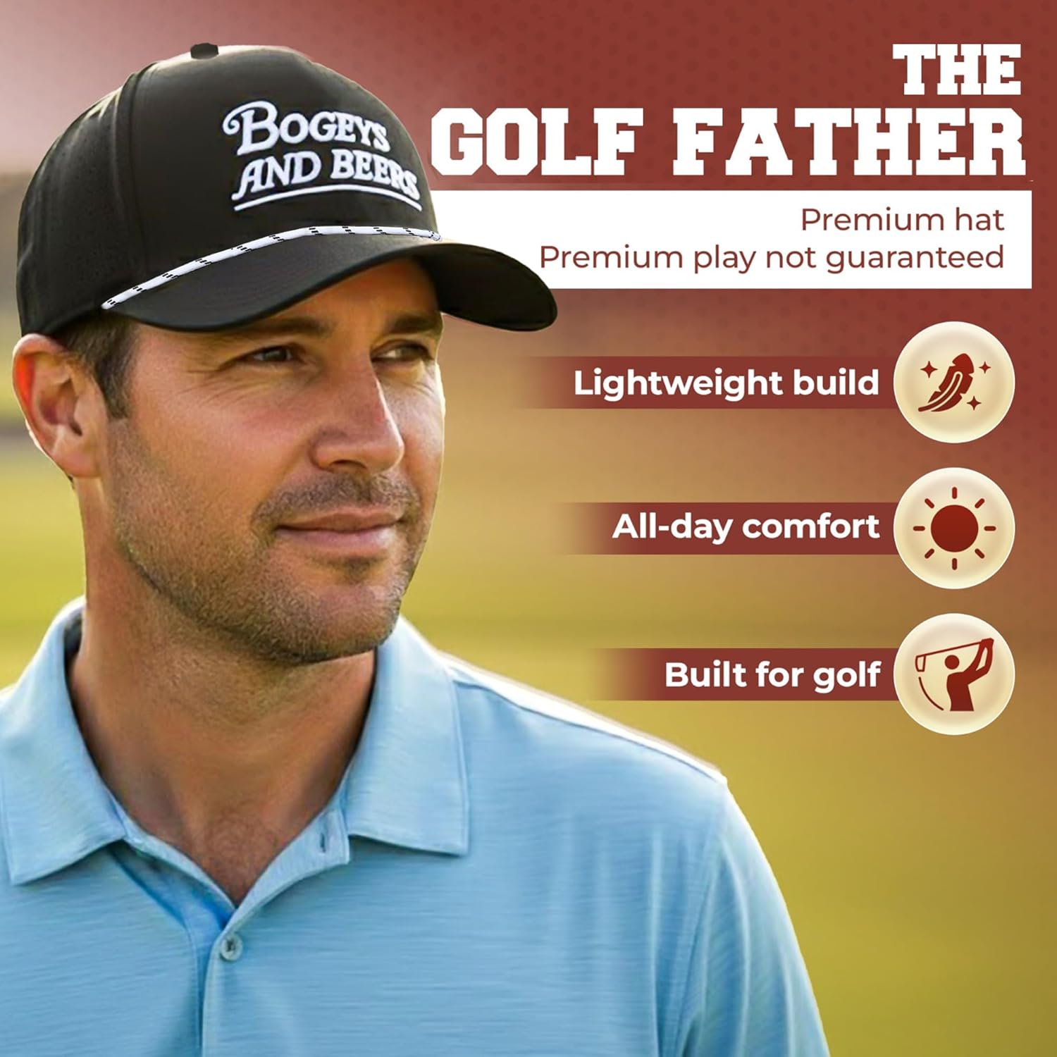 Bogeys and Beers Performance Golf Hat - Funny Golf Hat, Polyester/Spandex Blend, Adjustable Rope Snapback Cap - Breathable - Image 5