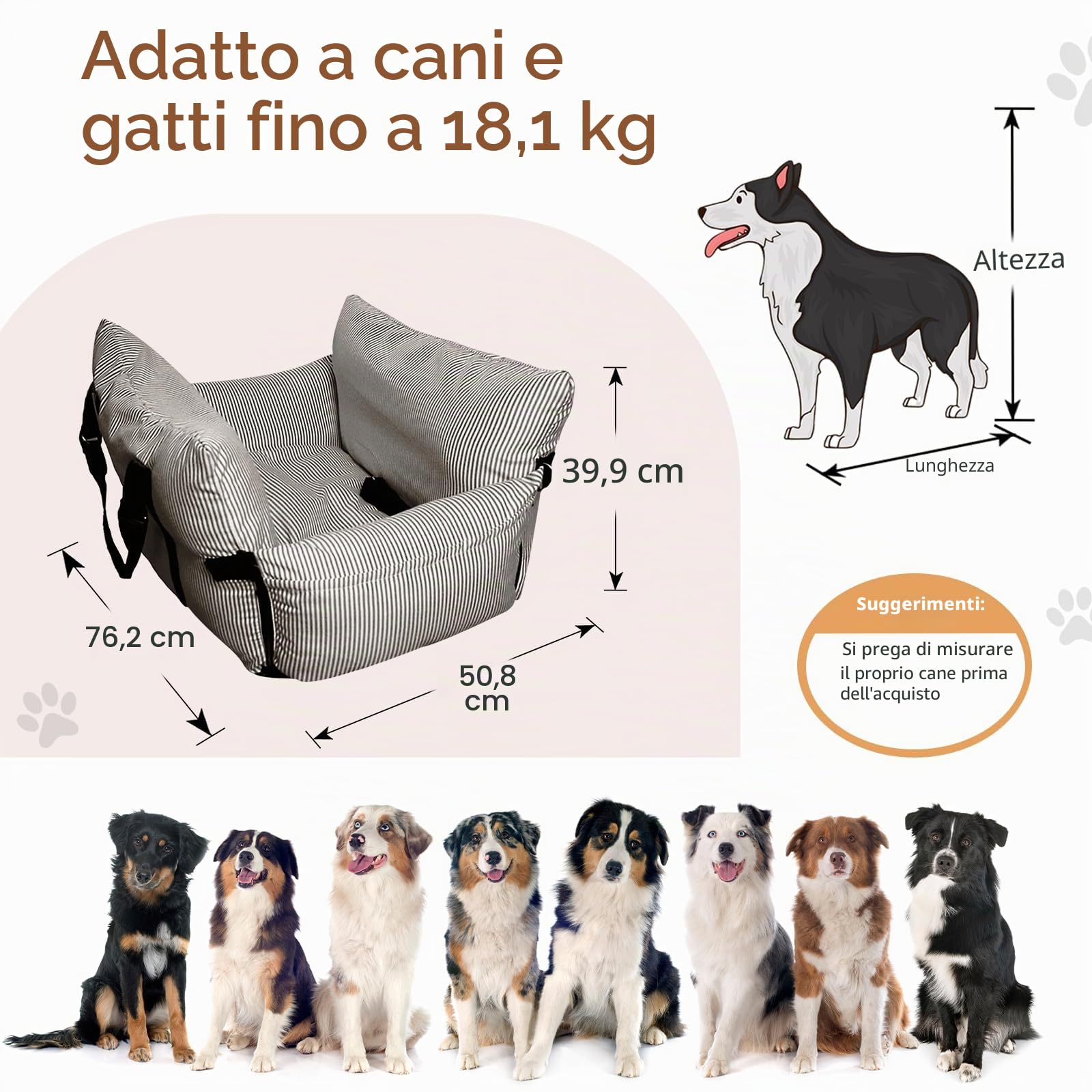 Siège auto pour chiens de petite taille - Lit de voiture portable sécurisé et portable avec ceinture de sécurité et poches de rangement pour chiens de taille moyenne (marron, 76,2 x 52,1 cm)
