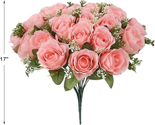 Miniatura 2 de bocola Flores artificiales de cementerio para decoración de tumbas, 1 flor sintética de seda para jarrón de tumba, 18 flores falsas de rosa rosa