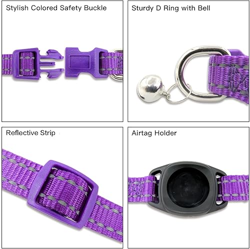 Miniatura 6 de DALUZ Collar reflectante para gatos Airtag, collar de nailon duradero con GPS integrado con soporte Airtag y campana, collar Airtag para gato con