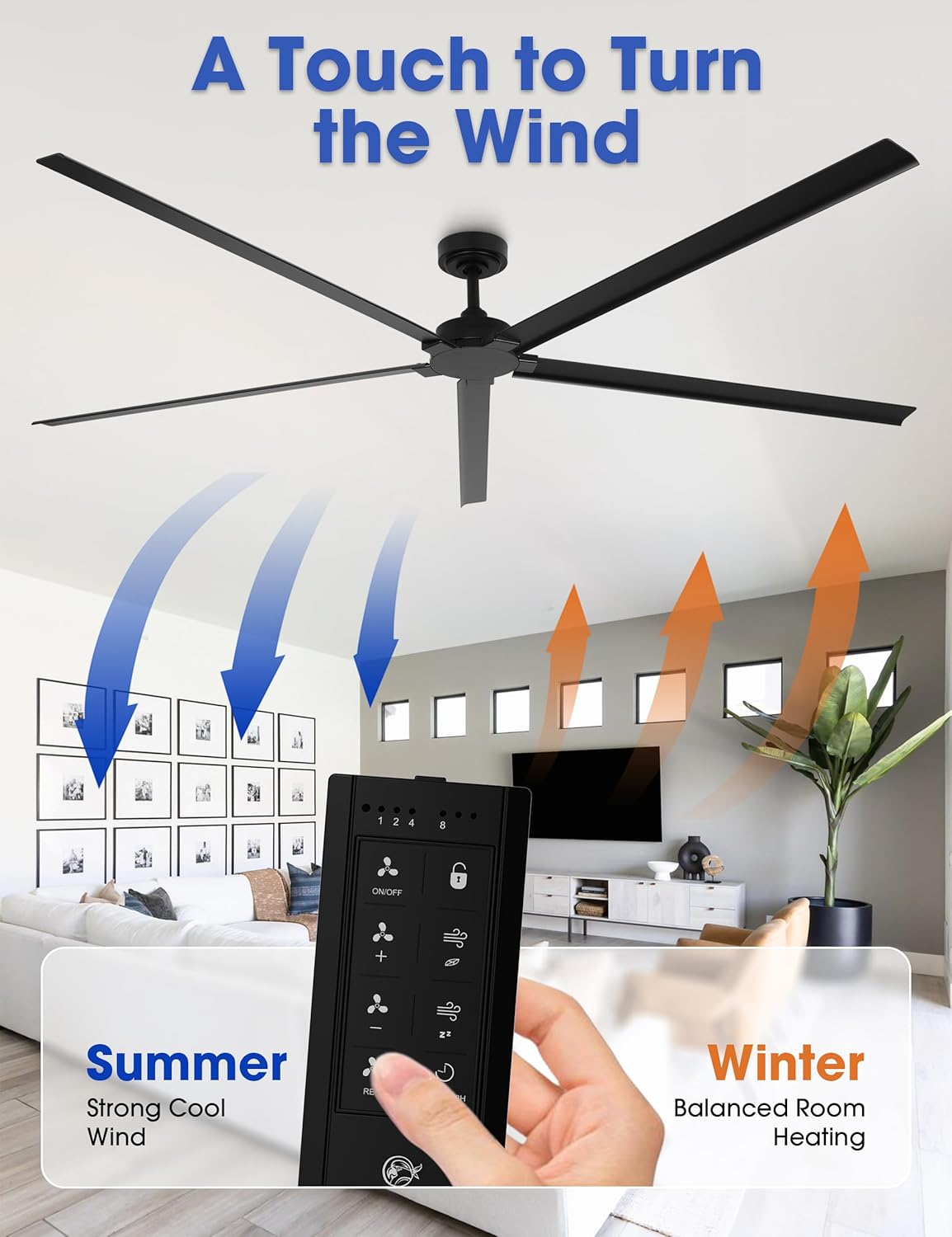 Waterproof Outdoor Ceiling Fans, 84" Industrial Black Ceiling Fans without Lights, Large DC Motor Ceiling Fan No Light with Reversible Aluminum Blade, Wet-rated Fan for Patio Gazebo Porch Living Room