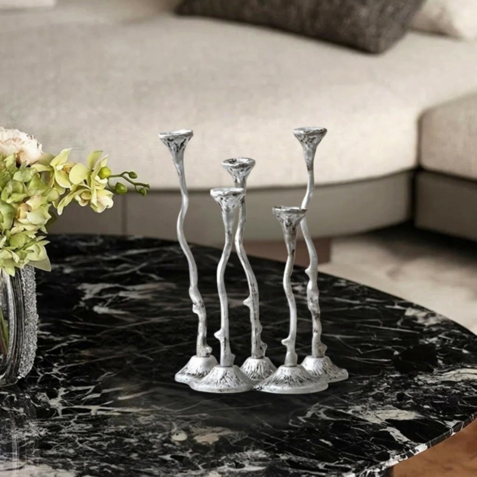 Candelabro Varios Brazos Decorativo Candelabro Ramificado Base Estable Decoración del Hogar, Bronce Dorado