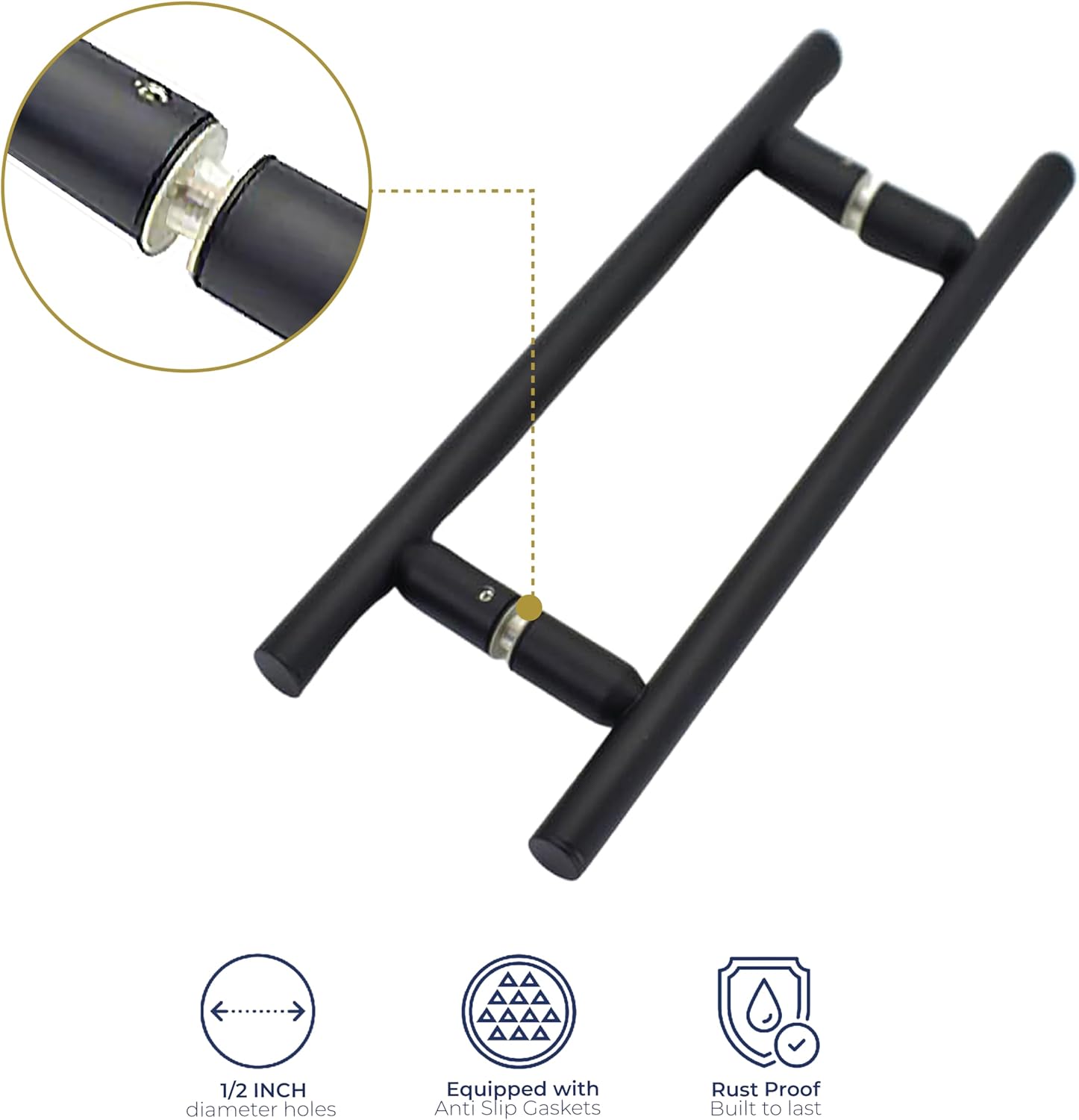 8" Shower Door Handle Center-to-Center Back-to-Back Ladder Pull, 12" Total Length, Matte Black, for Frameless 3/8" to 1/2" Tempered Glass, Modern Bathroom Hardware