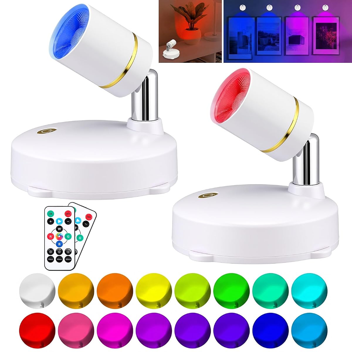 Grinsvalley RGB Spotlight with Remote Control Set of 2, 16 Colors Changing