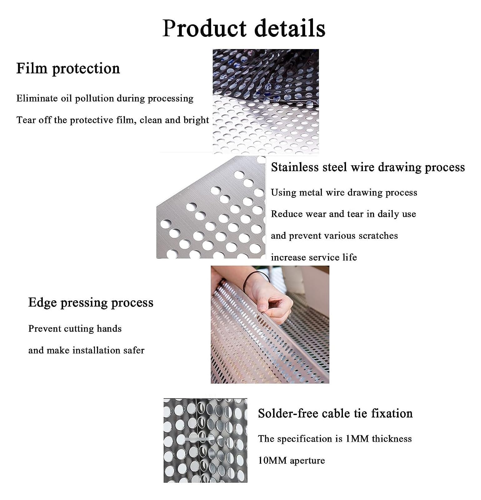 Chapas metálicas perforadas, Chapa perforada de acero inoxidable Placa perforada de acero inoxidable, chapa perforada de metal de 1 mm de espesor, almohadillas for ventanas a prueba de fugas(10x122cm)