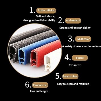 U-Channel Edge Panelling, U Rubber Sealing Strip, U Shape Seal Edge Strip Trim 16.4FT with Metal Fit Gap Flexible Easy to Instal and Cut for Car Doors,Glass Steel Plates,Height x Width,Red,10mm x 8mm