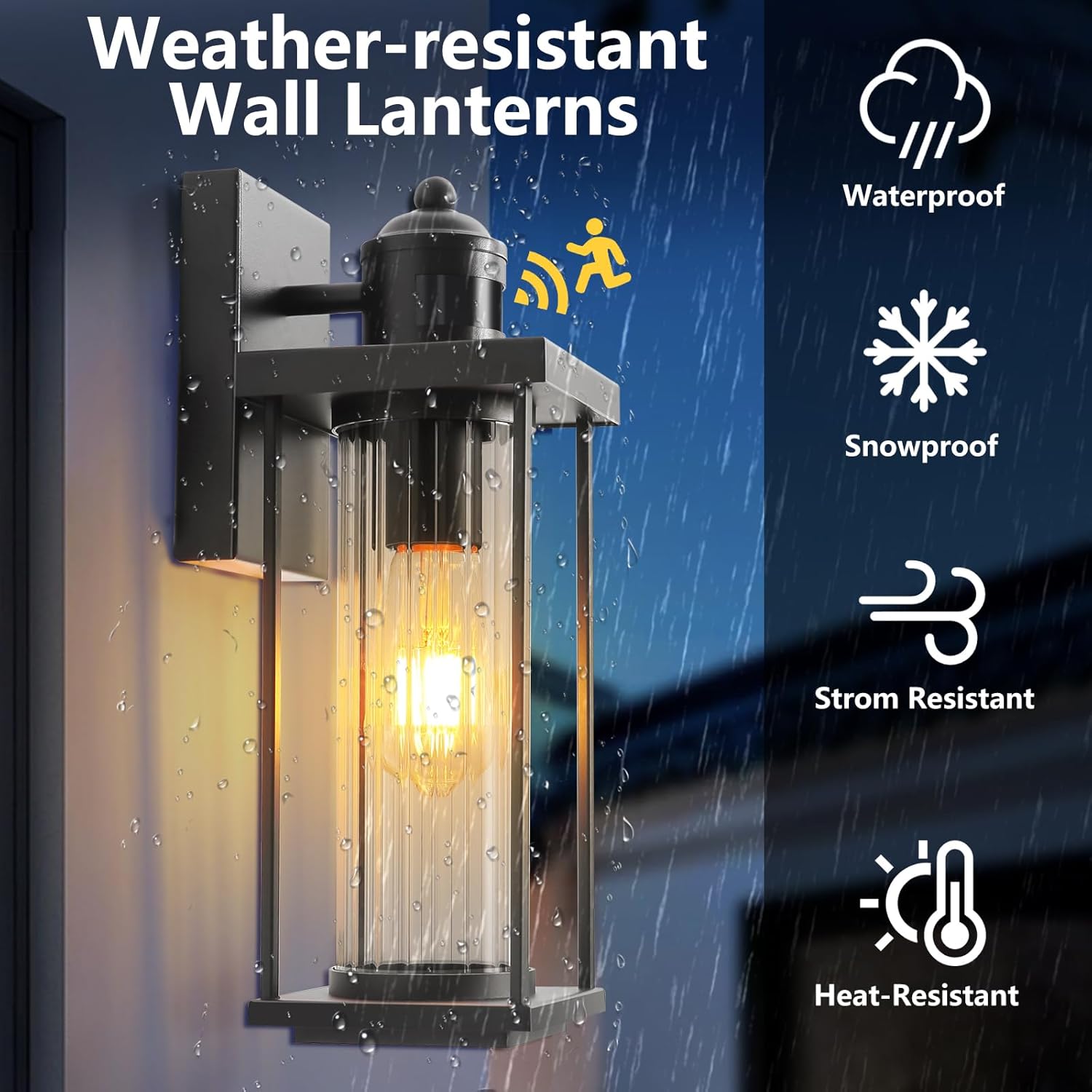 2 Pack Motion Sensor Outdoor Light Fixtures Wall Mount, Dusk to Dawn Front Porch Lights for House, Exterior Wall Sconce, Black Waterproof Lantern Lamp,Outside Coach Light for Garage Entryway Yard