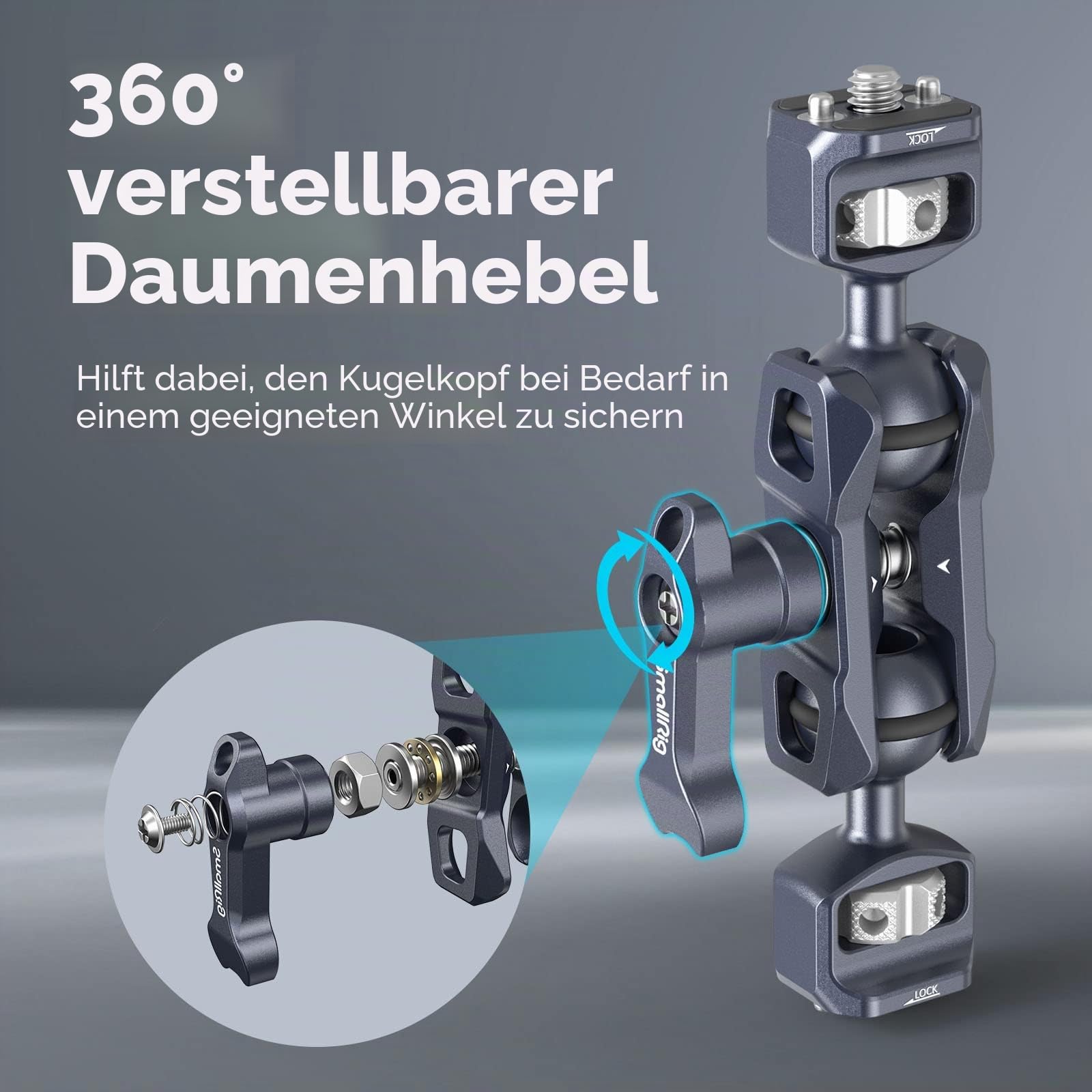 SMALLRIG Dual Ball Heads Magic Arm mit 1/4"-20 Schrauben, max. Belastung 6 kg, nur 88 g, aus Aluminiumlegierung und Edelstahl – 3873