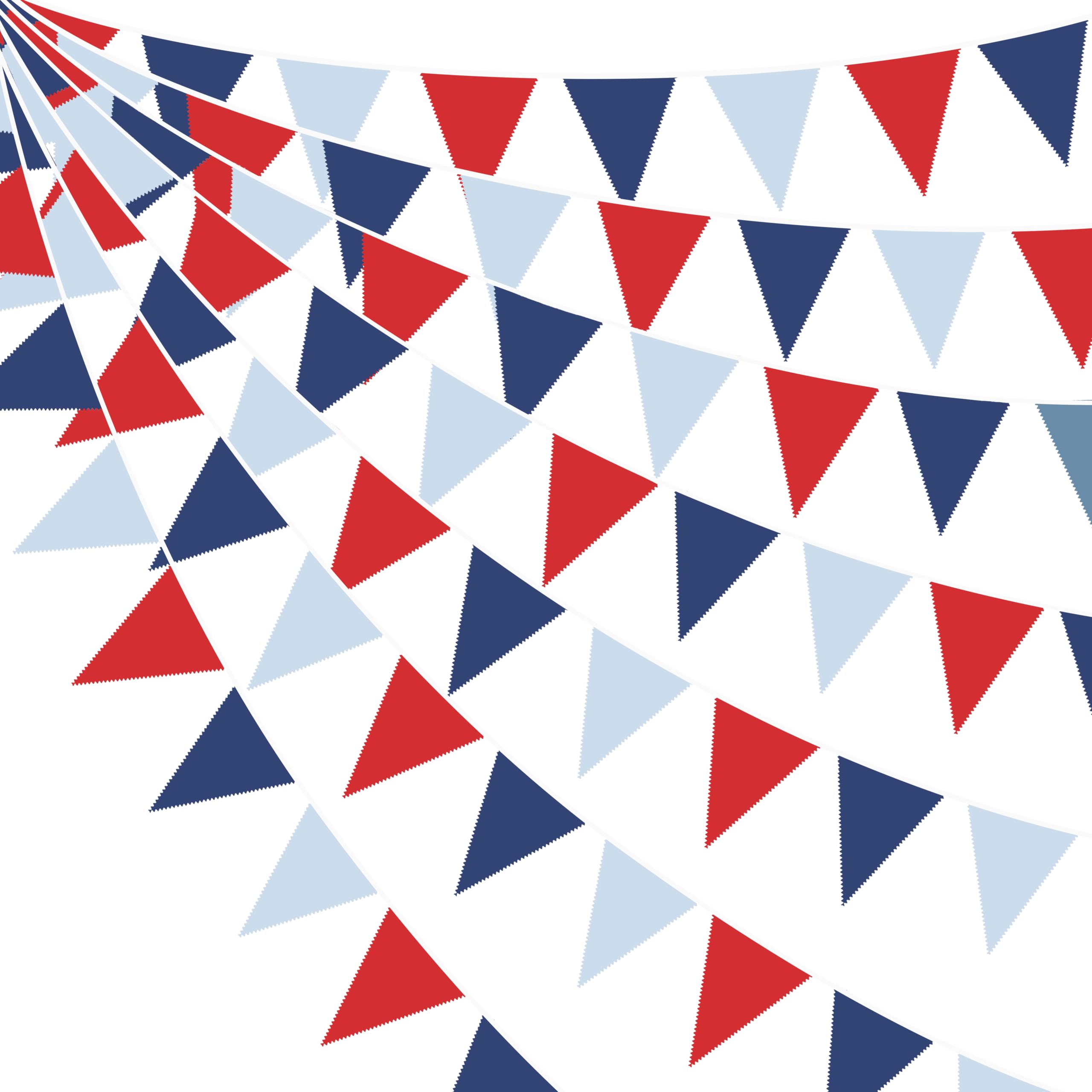 32Ft Red Blue Bunting Banner Party Decorations Navy Blue Red Fabric Triangle Flag Pennant Garland Streamer for Patriotic Birthday Wedding Nautical Baby Shower Royal Theme USA 4th of July Garden Party