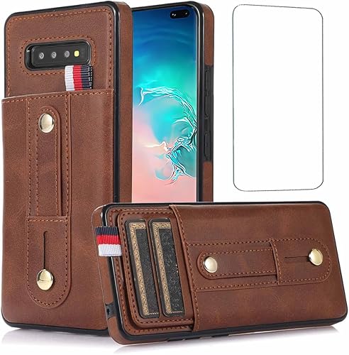 Funda tipo cartera para Galaxy S10 Plus, diseño para Samsung S10+ con protector de pantalla, correa de muñeca ajustable, soporte y ranura para