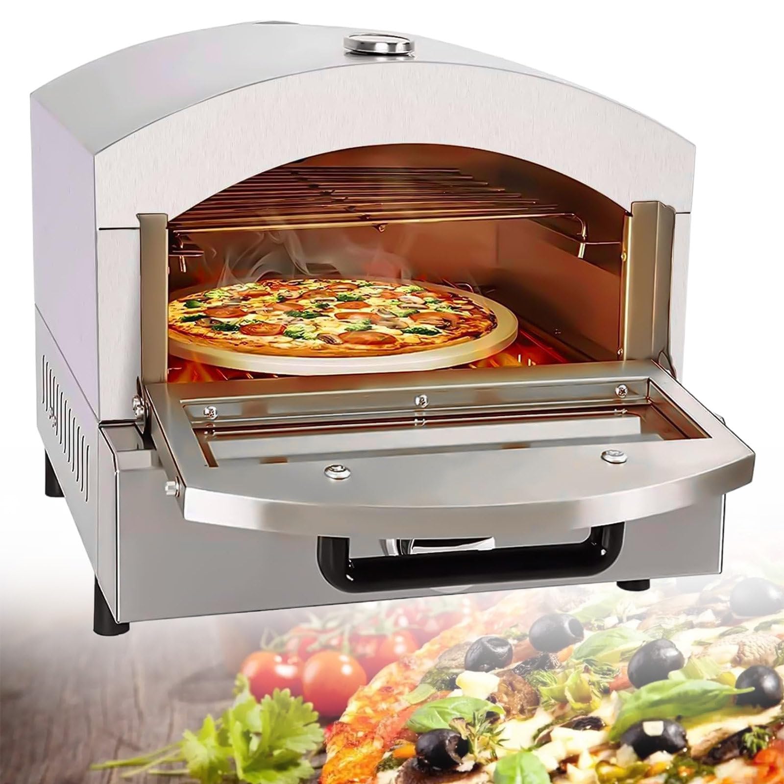Forno per Pizza Elettrico/Gas, Macchina per Pizza da Banco in Acciaio Inox a Doppio Strato, Forno per Pizza Commerciale/Domestico per Esterni,Gas