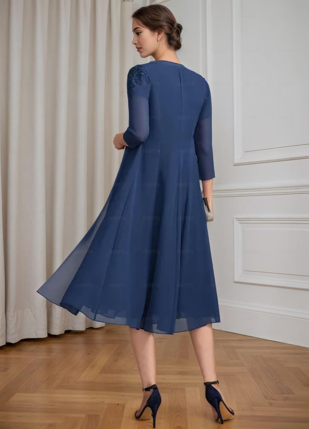 Tea Length Mother of The Bride Dresses for Women Long Sleeve Grandmother of Bride Dress with Jacket - Image 4