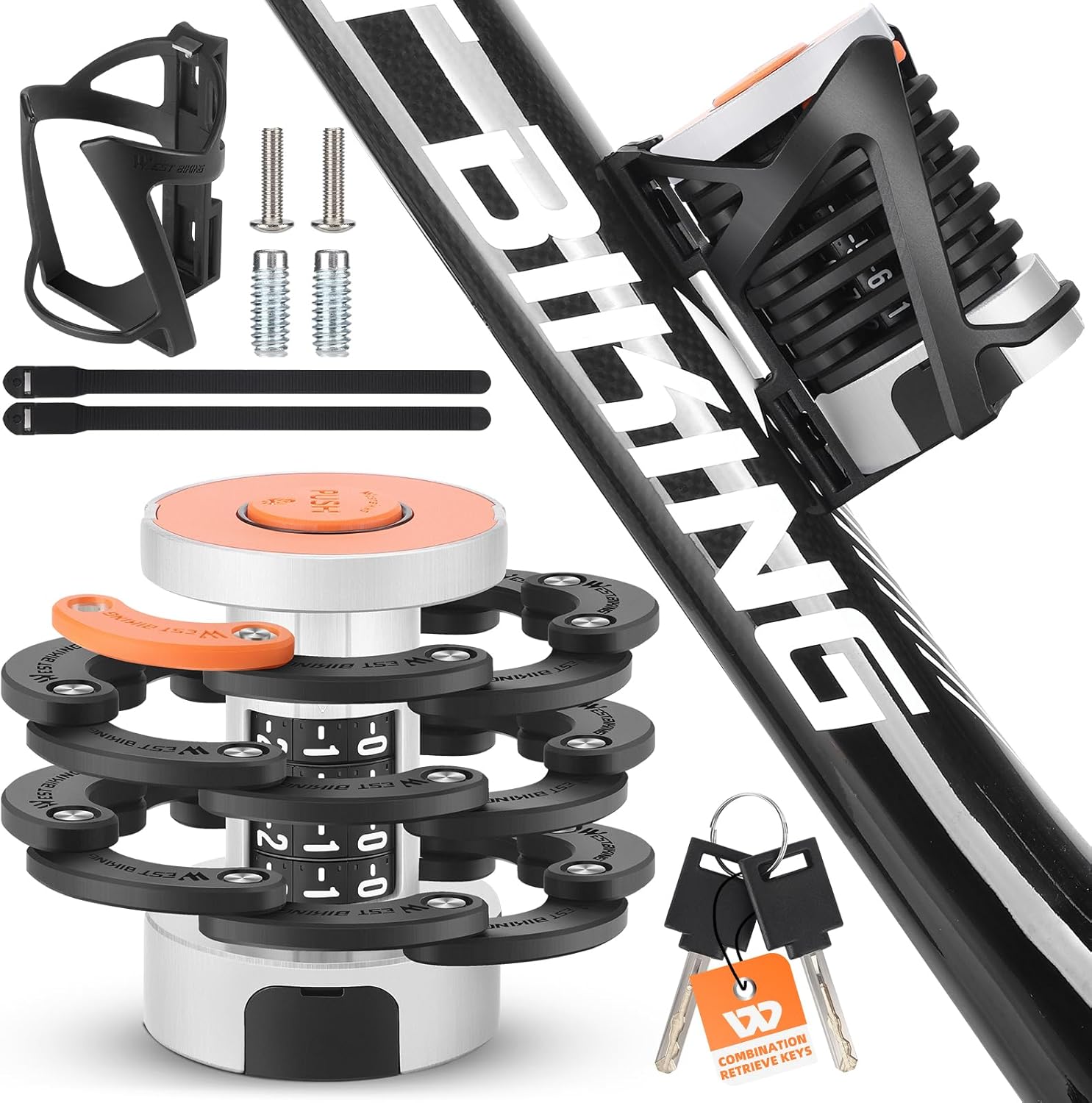 Folding Bike Lock Combination, Foldable Bike Lock with Combination Retrieve System, Anti Theft Bicycle Lock with Holder, Lightweight Foldylock with Anti-Scratch Coating