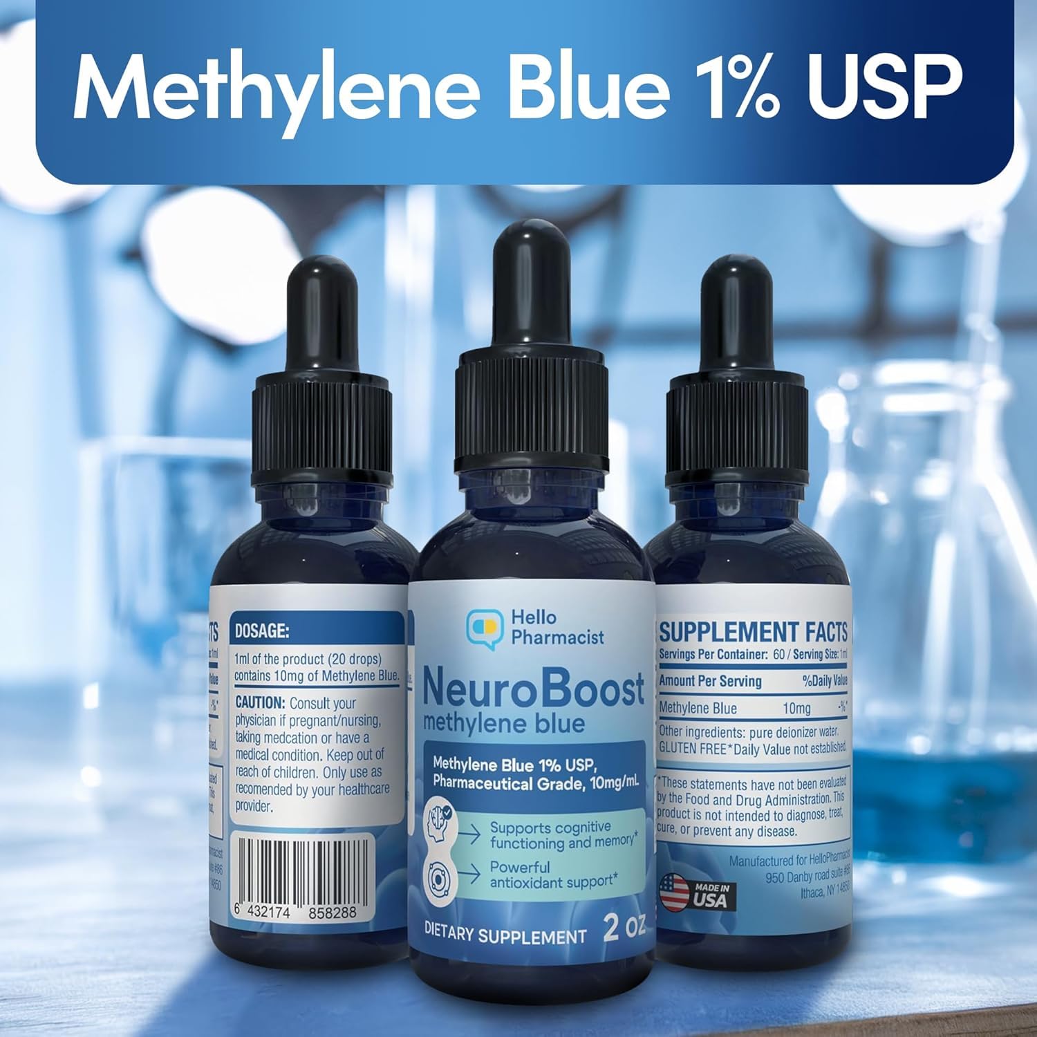 HelloPharmacist Neuroboost Methylene Blue Pharmaceutical Grade Supplement 1% Pharmacist Formulated - USP Grade Lab Certified for Humans | Support for Brain Fog, Focus, Memory,... - Image 7
