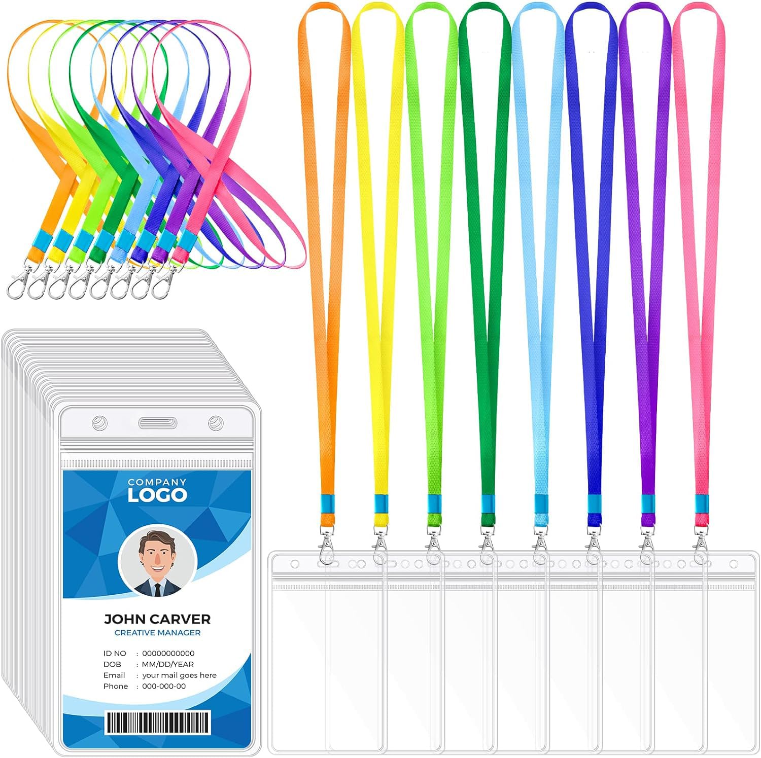 16 Sets Kids Lanyard with ID Badge Holder Bulk Vertical Name Tag Holder Neck Lanyard for Adult (Assorted Color)