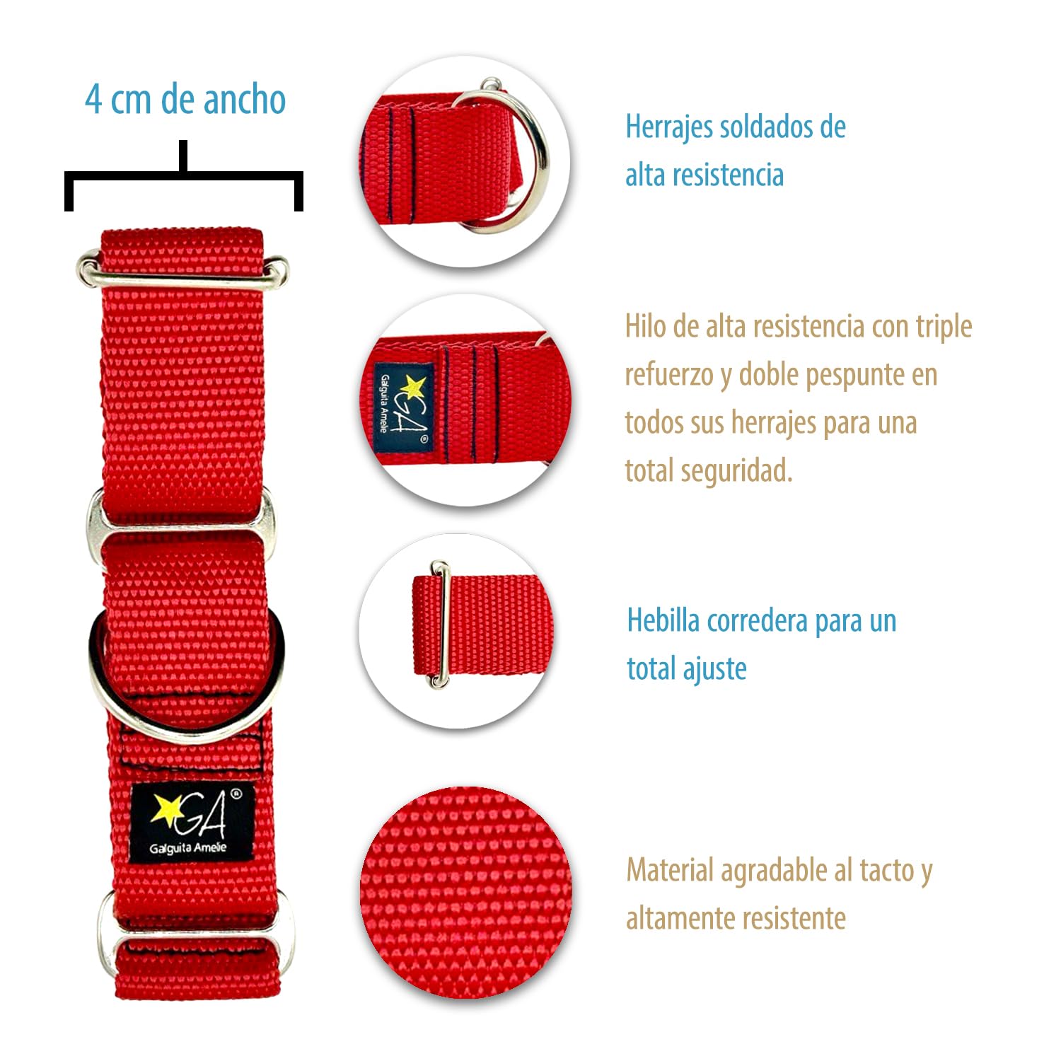 Collana Martingale Nude Rosso 4 cm Taglia L