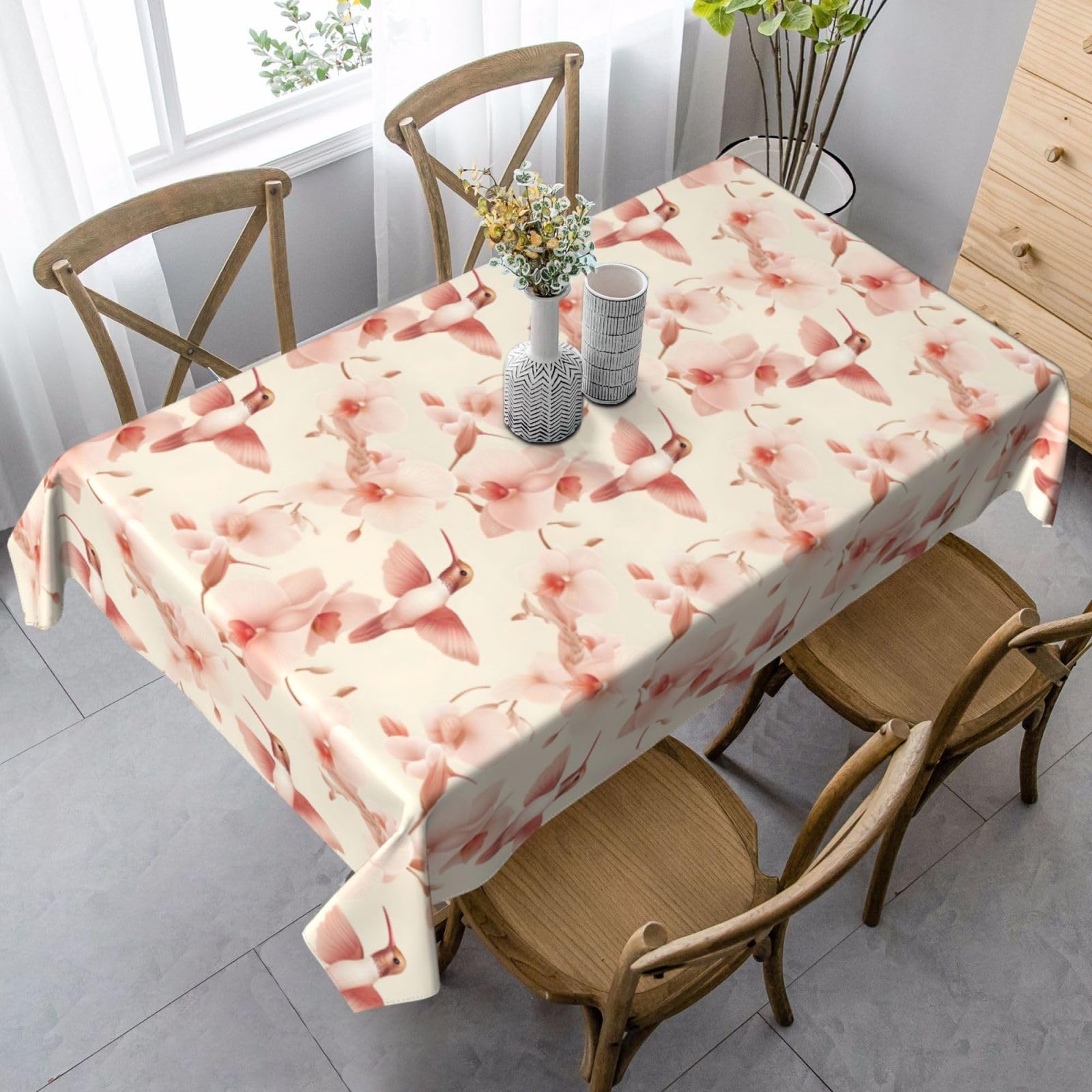 Nappe de table rectangulaire 137x183cm housse imprimé floral rose