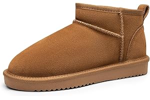 Women's Winter Ankle Mini Boots, Genuine Suede and Faux Fur, Warm, Water-Resistant,...