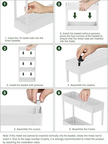 Miniatura 4 de LEHOM Carrito de almacenamiento delgado de 5.1 pulgadas, organizador de baño de 4 niveles, estantería móvil, carrito rodante, organizador deslizante