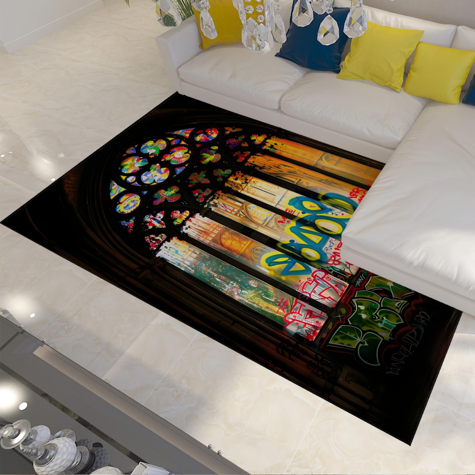 Tapis de porte motif graffiti multicolore 90x120cm au design texturé inspiré de l'art de rue