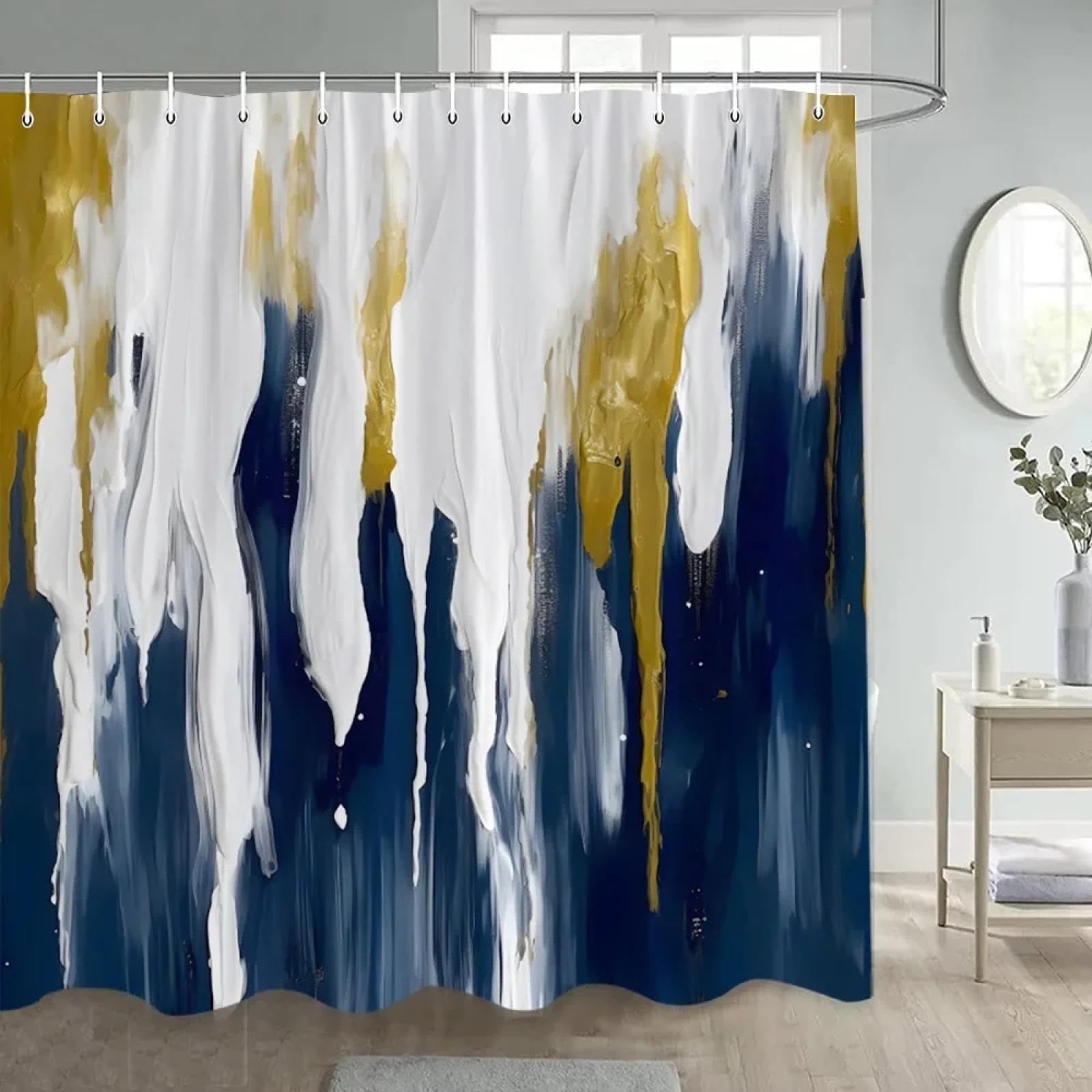 Rideau de douche abstrait bleu et blanc en polyester imperméable 120x180cm