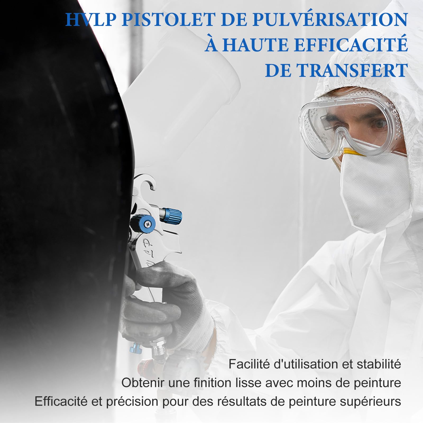 HVLP Professionale Pistola a Verniciatura con 3 Ugelli 1,4/1,7/2,0mm Tazza 600cc Alimentazione a Gravità Kit Spruzzo, HVLP Mobili Auto Pistola Riparazione (Blu)