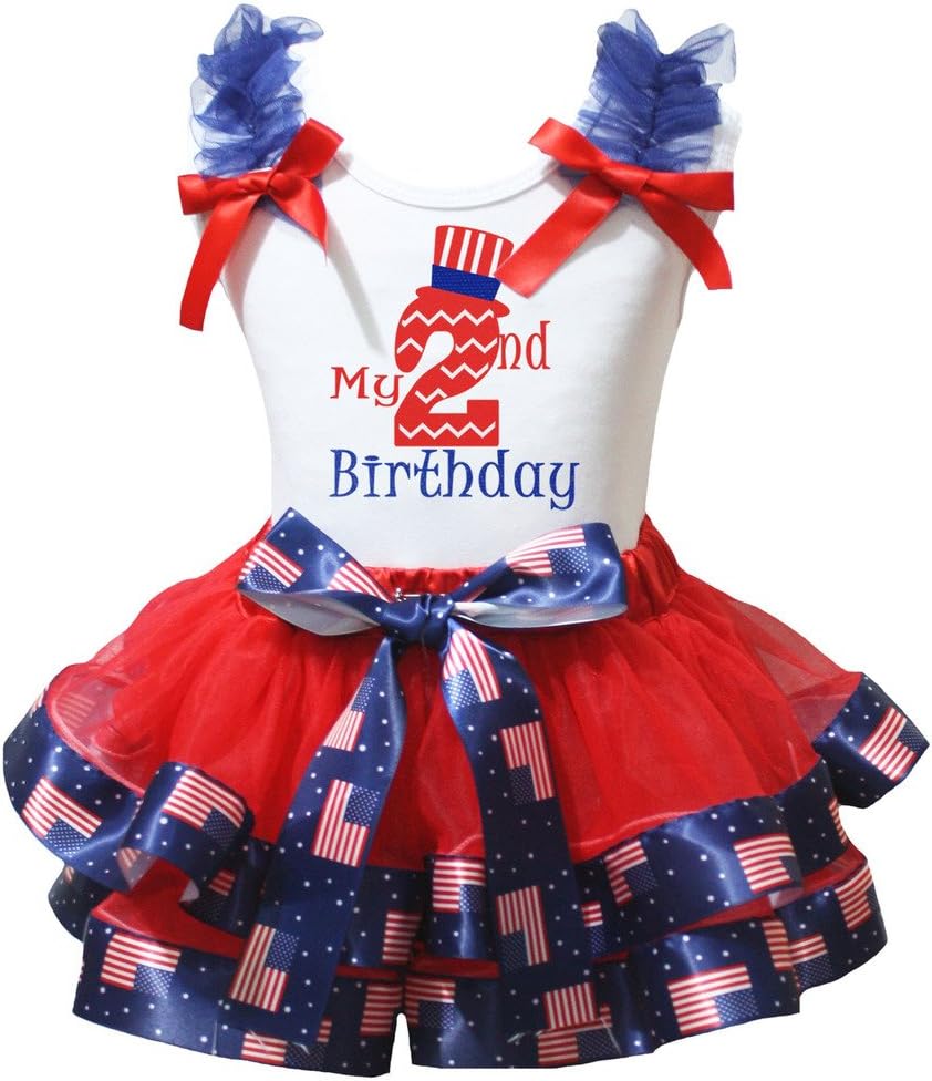 Petitebella My 1st to 6th Birthday White Shirt Red Flags Petal Skirt Set Nb-8y