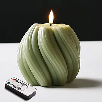 Sage Green Swirl Flameless Candle with Remote Timer