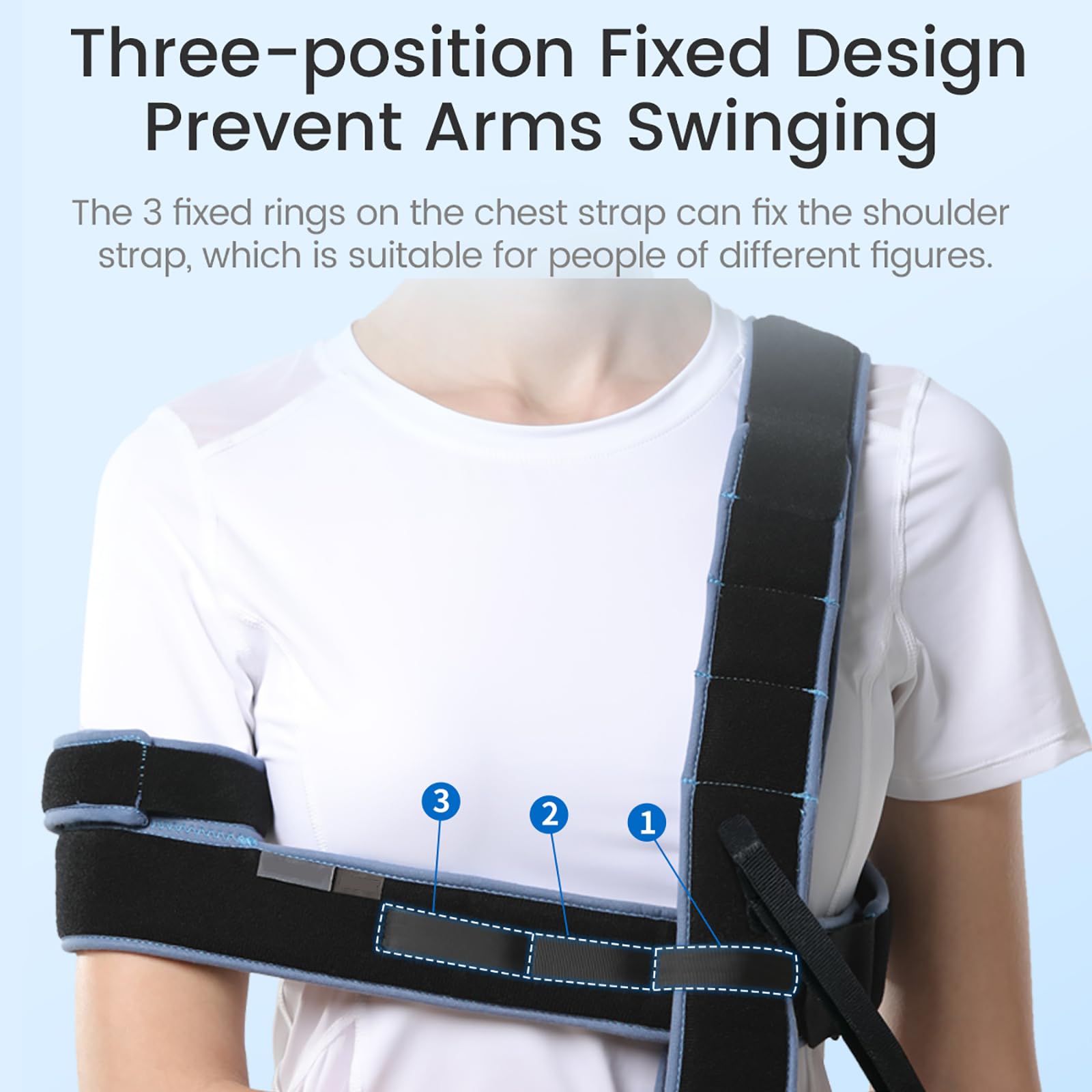 Inmovilizador de Hombro con Cabestrillo de Brazo, Soporte de Codo portátil, Anillo Fijo con diseño de Tres Secciones, Gancho Externo para Pulgar, para Brazo Roto, Hombro dislocado, postopera