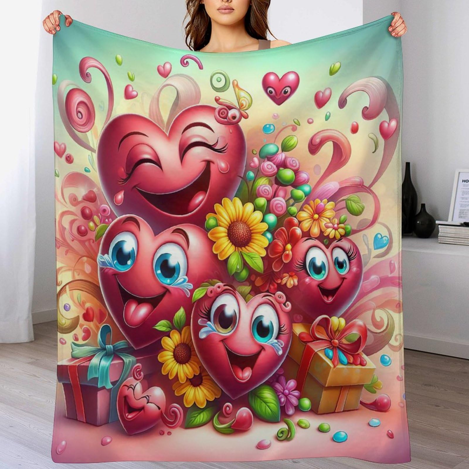 PAZZK Cute Love Heart Throw Blanket, Super Soft Warm Throw Blanket for Couch, Sofa, Chair, Bed - Extra Cozy, Machine Washable, Comfortable Home Decor,（140×180cm）