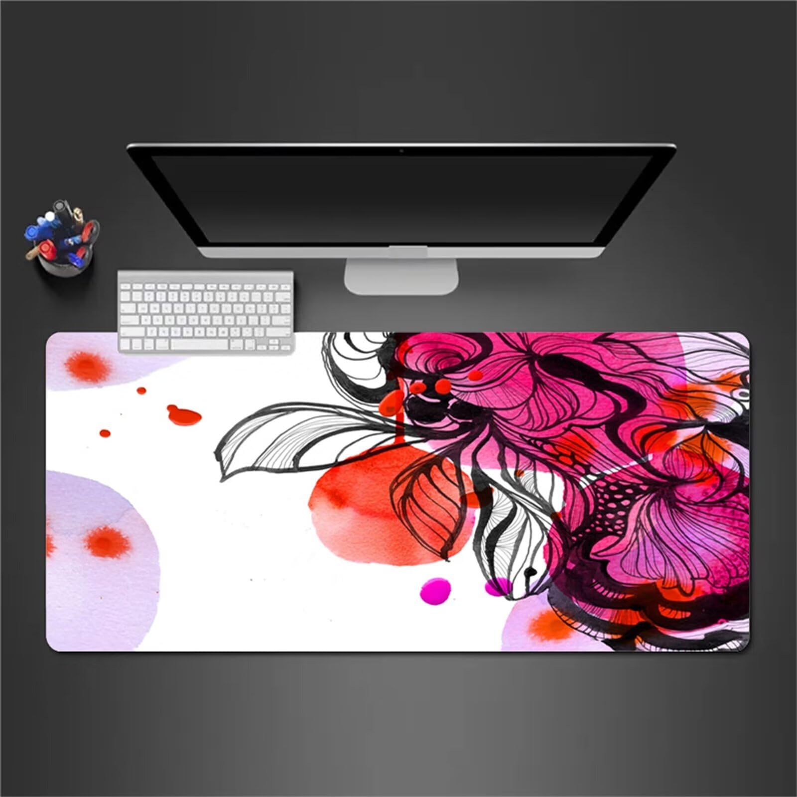 Alfombrilla Raton Gaming XXL 1200x600x2cm Alfombrilla de Ratón Grande Alfombrilla Gaming de Escritorio con Base Antideslizante para Gamers PC y Portátil (Flor de Acuarela)