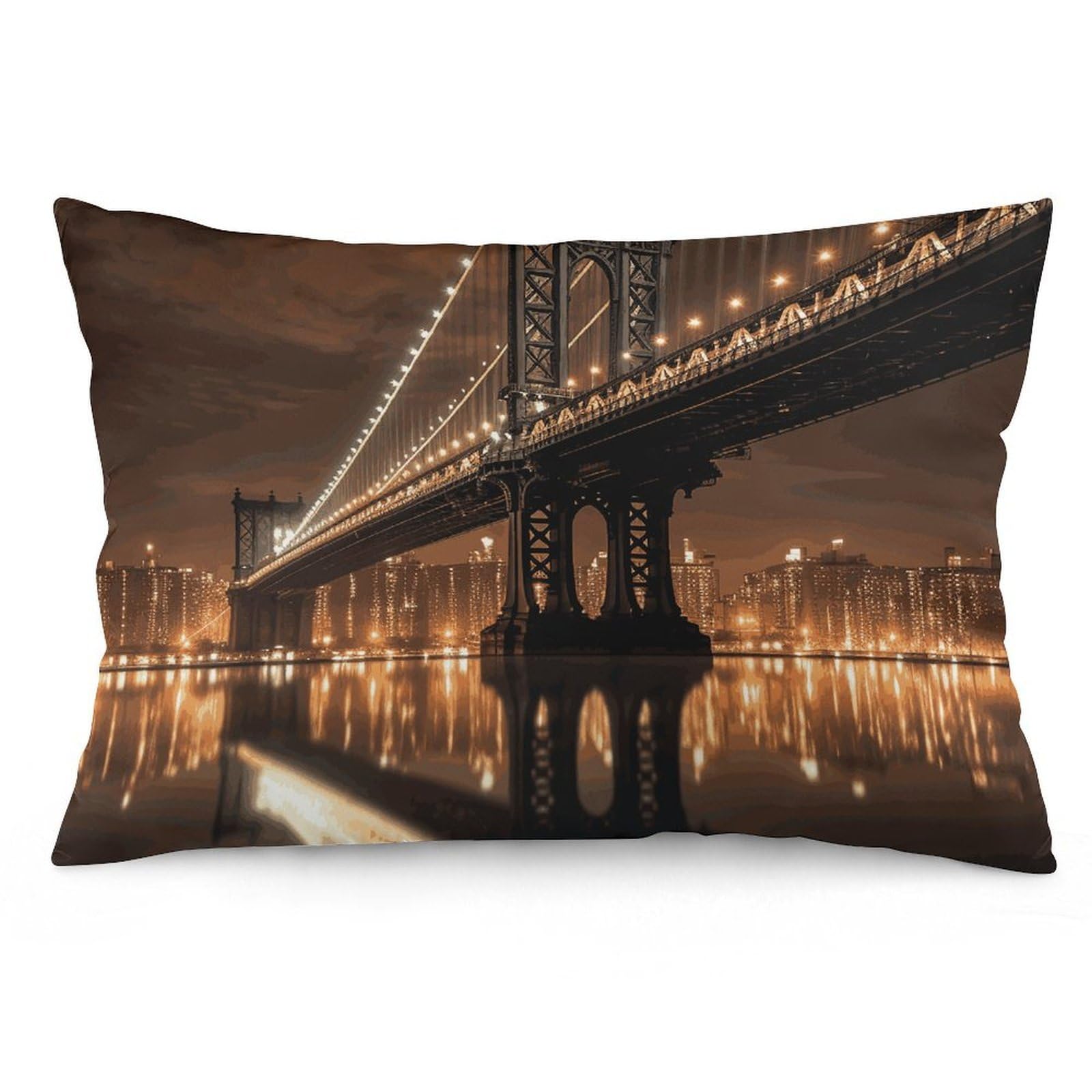 2 Pack Pillow Cases for Hair and Skin, Soft Breathable Pillow Case Covers with Hidden Zipper, New York Manhattan Bridge Night Pillowcase 16 "x24 Pillow Covers for Sleeping Gift