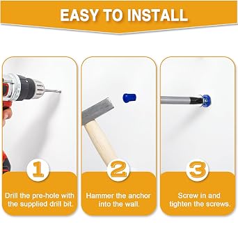 KURUI Concrete Anchors for Drywall Masonry Stucco Brick, 180Pcs Wall Hanging Assortment Kit for Wall Decor Picture Frame, 90 Dry Wall Anchors and 90 Flat Head Screws, Wall Hangers with Drill Bit