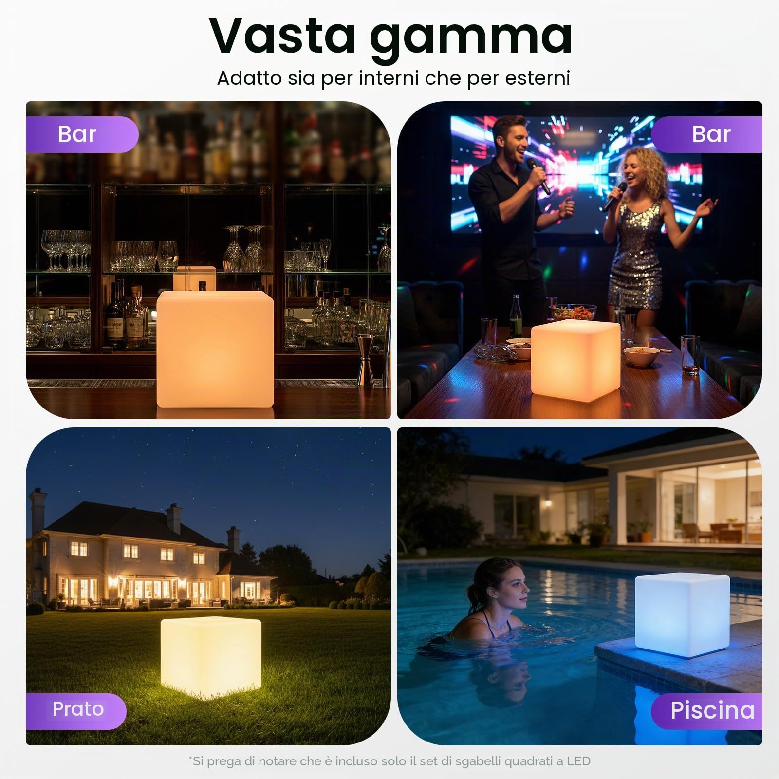MINRS LED Leuchtwürfel Outdoor, Leuchtwürfel Hocker Sitzwürfel con telecomando, Illuminazione da giardino all'aperto Leuchtwürfel come seduta con sette colori e luminosità per casa e esterni