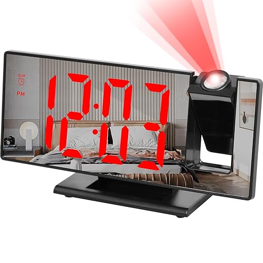 CYMNER Smart Projection Alarm Clock mit Radio & Temperaturanzeige für Schlafzimmer/Wohnzimmer, automatische Dimmung, präziser Zeitprojektor, Snooze-Funktion - für erholsamen Schlaf.