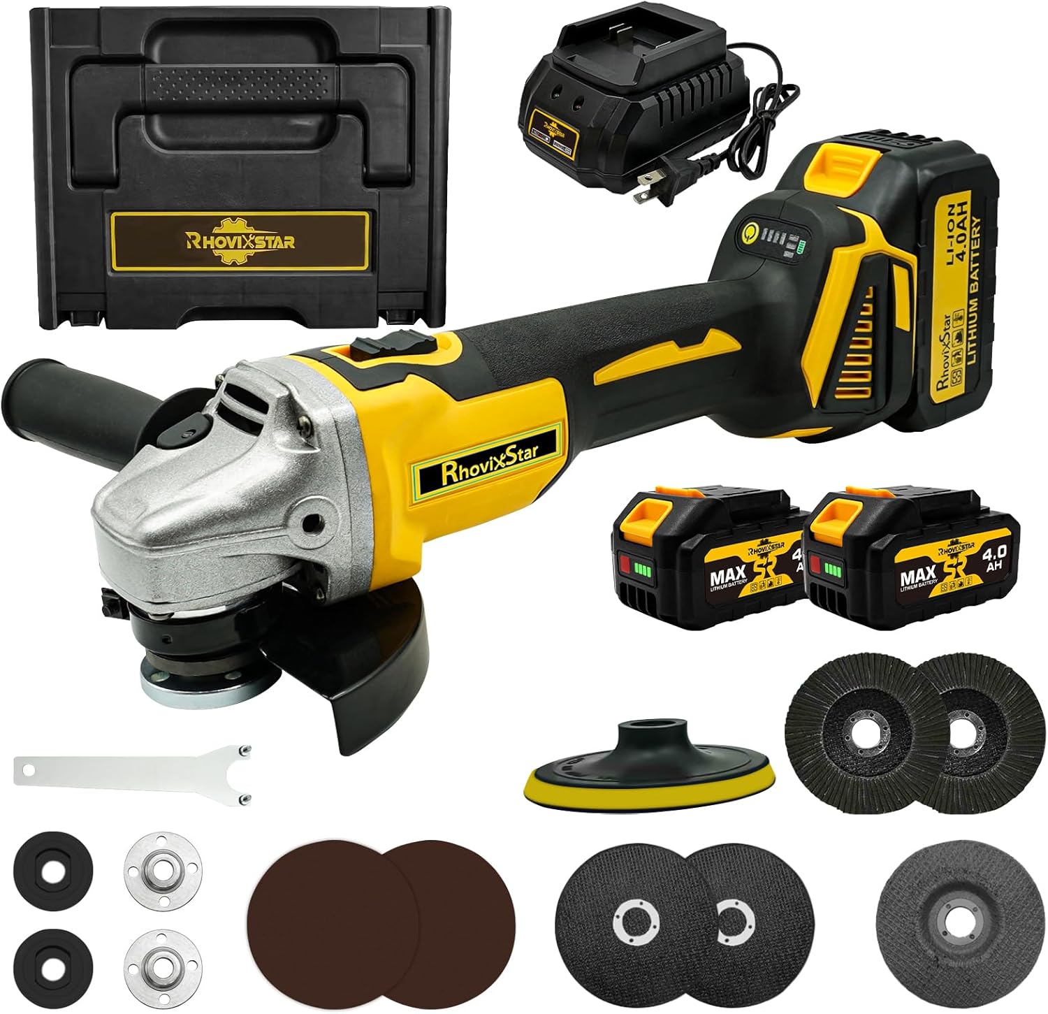 Brushless Angle Grinder Cordless, 3/8 Inch Battery Grinder Power Tools for Cutting, Grinding, Polishing and Rust Removal, 4 Variable Speed, Compatible with Makita 18V Battery