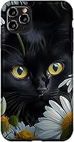 Vista 13 de iPhone 16 Black Cat with Daisies – Enchanting Floral Design Case