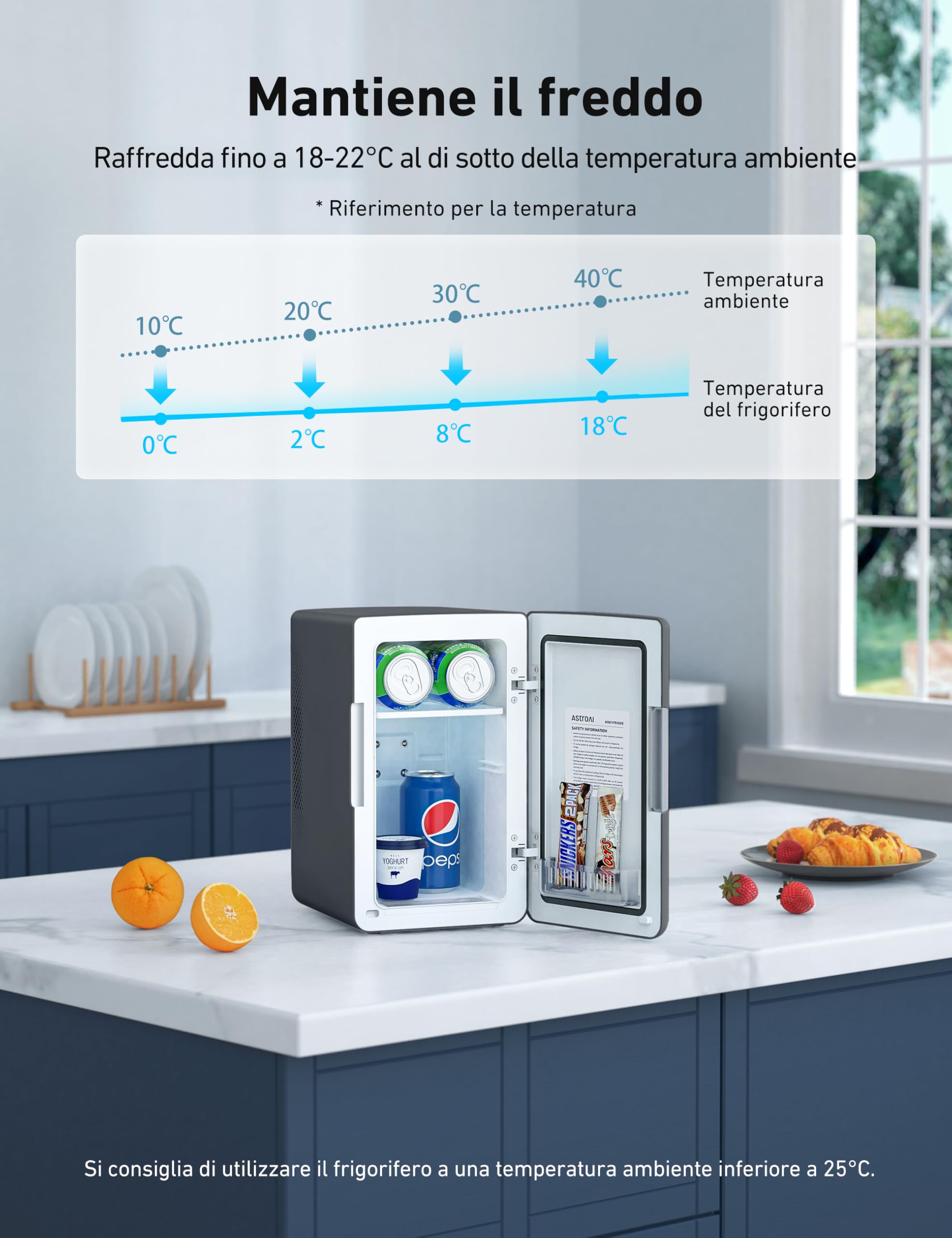 AstroAI Frigorifero Piccolo Portatile, Mini Frigo da Camera con Volume di 6 Litri, Frigo Piccolo, Mini Frigo da Ufficio per Auto, Camera da Letto, Bevande, Cosmetici ecc. (Nero)